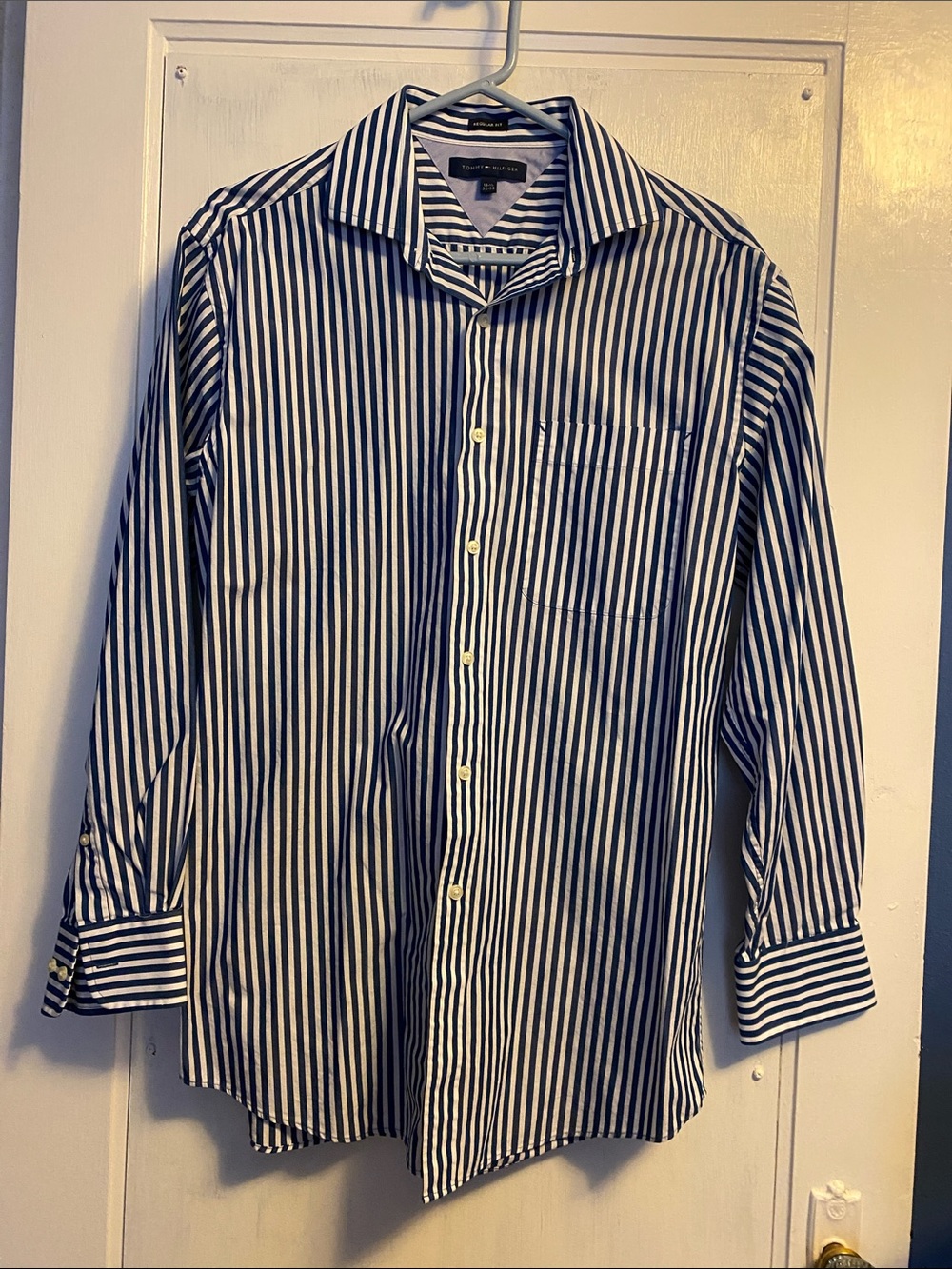 Classic Men's Blue & White Stripe Dress Shirt